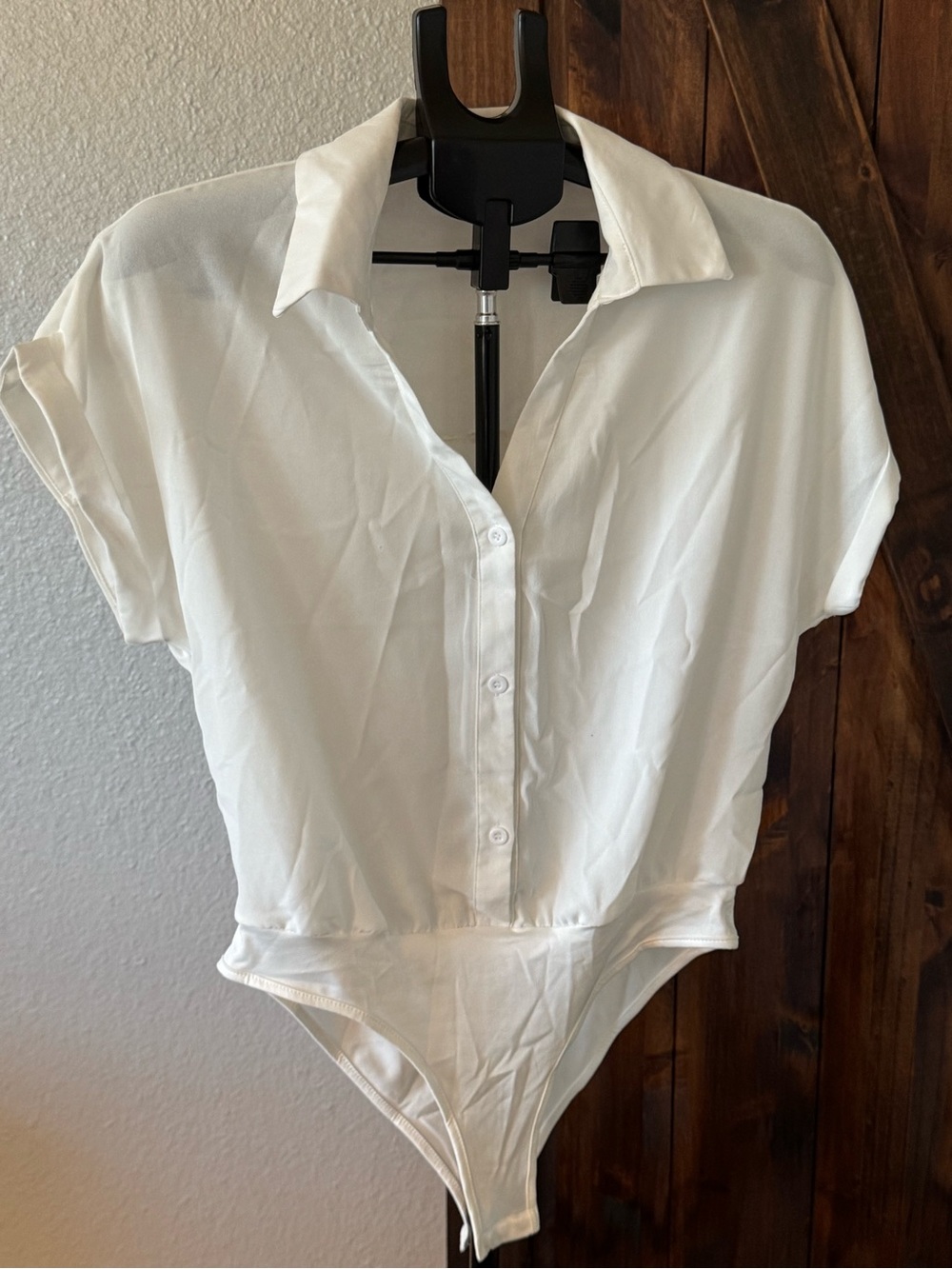 SHEIN White Collared Button-Front Bodysuit